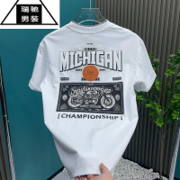 希杰狮王短袖t恤男士夏季潮流时尚摩托车高端印花修身半袖休闲圆领T恤