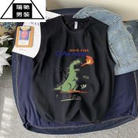 希杰狮王美式宽松坎肩背心男高街恐龙300g无袖t恤夏天运动涂鸦篮球衣