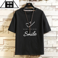 希杰狮王韩版潮牌棉麻短袖t恤男学生潮流五分袖胖子大码中袖亚麻半袖体恤