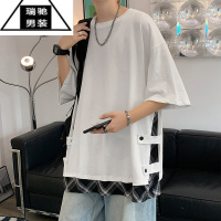 希杰狮王夏季薄款假两件短袖T恤男排扣拼接潮牌ins休闲青少年日系体恤上衣