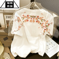 希杰狮王国潮风chic港味花朵刺绣短袖t恤男女夏季宽松别致重工vintage上衣