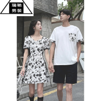 希杰狮王小众短袖T恤男衫ins法式连衣裙情侣装夏装套装碎花短裙一裙一衣