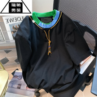 希杰狮王国潮街头美式hiphop拼接撞色t恤男女夏季情侣宽松高级感短袖上衣