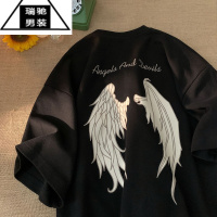 希杰狮王翅膀印花t恤男士夏季美式高街vibe欧美衣服320g短袖