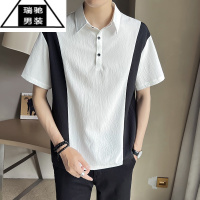 希杰狮王夏季撞色翻领T恤男短袖POLO衫冰丝半袖2023新款ins潮牌体恤半截袖