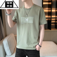 希杰狮王男士短袖t恤夏季潮流宽松薄款冰丝半袖潮牌简约绿色男生运动衣服