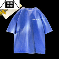 希杰狮王牛油果绿水洗做旧350gt恤男短袖宽松潮牌美式落肩半袖体恤衫