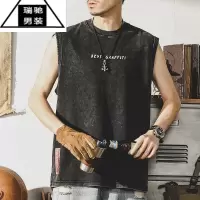 希杰狮王 蜡染雪花复古水洗 背心男宽松潮牌ins坎肩短袖T恤