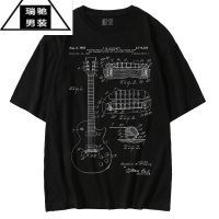希杰狮王创意吉他构造分解图案短袖T恤摇滚乐队男女百搭韩版ins潮个性