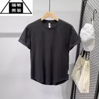 希杰狮王▲纯色圆下摆修身短袖T恤男青年夏季美式休闲半袖学生体恤