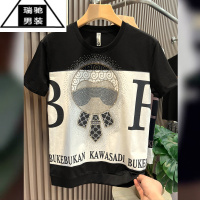 希杰狮王短袖男士2023夏季欧洲站潮牌体恤休闲丝光棉老佛爷烫钻潮流t恤男