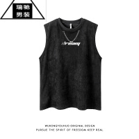 希杰狮王街头嘻哈印花项链运动背心男潮牌宽松休闲无袖T恤打底衫