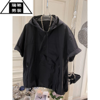 希杰狮王特大码300斤欧货设计感不规则连帽短袖防晒衣男女装小众上衣T恤潮