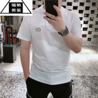 希杰狮王欧洲站夏季新款男士潮牌T修身水晶钻烫金丝光棉百搭简约短袖t恤男