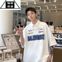 希杰狮王polo衫短袖t恤男夏季美式高街宽松半拉链赛车服半袖体恤