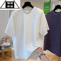 希杰狮王特大码300斤肌理感短袖T恤男女装夏季设计感宽松休闲泡泡纱上衣服