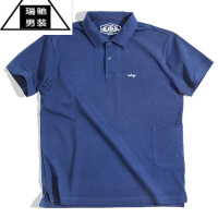 希杰狮王工装 日系复古蓝染翻领POLO衫T恤克莱因蓝短袖打底衫男夏