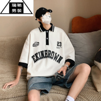 希杰狮王美式复古棒球polo衫短袖男设计感小众西海岸学院风t恤日系七分袖