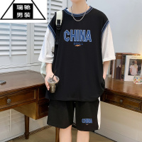 希杰狮王初高中学生篮球服13男孩大童15岁假两件短袖t恤16青少年运动套装