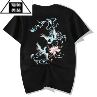 希杰狮王国潮中国风衣服白色刺绣短袖t恤男夏季宽松大码凤凰潮牌半袖