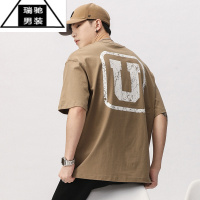 希杰狮王美式街头短袖男潮牌hiphop高街宽松复古做旧圆领男生T恤