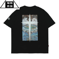 希杰狮王彩色希腊地图情侣短袖国潮宽松休闲创意T恤嘻哈街舞男女同款