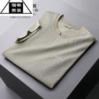 希杰狮王日系复古棉亚麻刺绣短袖t恤男士2023夏季冰丝透气休闲半袖体恤薄