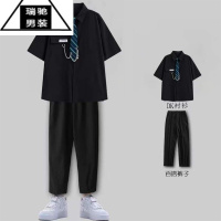 希杰狮王短袖衬衫男学院风套装日系宽松潮流dk制服学生班服衬衣西裤一整套