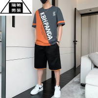 希杰狮王男士短袖t恤冰丝夏季2023新款青少年学生初高中生休闲运动服套装