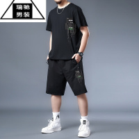 希杰狮王大码运动套装男夏季2024新款男装胖子宽松短袖t恤男士五分裤潮流
