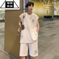 希杰狮王运动套装男夏季跑步健身透气衣服华夫格短袖t恤速干篮球装备背心