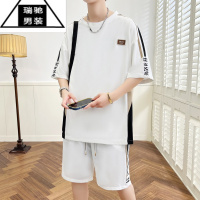希杰狮王夏季男士短袖t恤一套搭配帅气短裤两件套时尚透气休闲运动套装