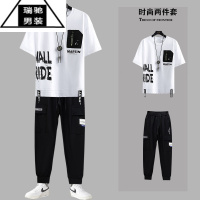 希杰狮王青少年短袖t恤男士夏季套装潮流体恤潮牌酷帅气男生半袖搭配一套