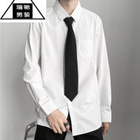 希杰狮王白色长袖衬衫男情侣套装宽松dk领带衬衣潮流韩版班服毕业衣服衬衫