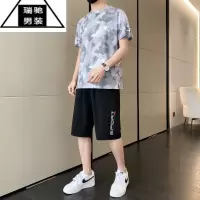 希杰狮王冰丝套装男士短袖t恤夏季薄款速干短裤跑步休闲装运动服搭配一套