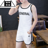 希杰狮王夏季背心男士套装韩版修身坎肩无袖汗衫潮流短裤搭配一套衣服