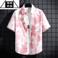 希杰狮王ins扎染短袖衬衫男士夏季潮流新款情侣宽松花开衫衬衣男痞帅休闲