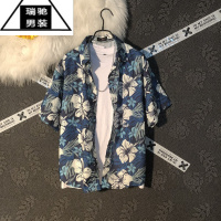 希杰狮王ins港味vintage古着感短袖花衬衫男泰国夏威夷复古衬衣痞帅外套潮