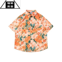 希杰狮王vintage油画港风复古碎花衬衫男夏威夷度假宽松夏季情侣短袖衬衣