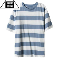 希杰狮王新疆棉!2022夏新款男/女装宽松条纹短袖圆领T恤衫449849