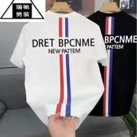 希杰狮王冰岛爽棉短袖T恤男装潮牌彩条印花圆领半袖时尚宽松百搭上衣潮流