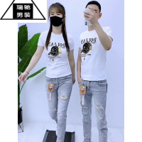 希杰狮王新款帽子字母刺绣短袖男韩版潮流网红t恤个性百搭社会小伙半截袖