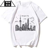 希杰狮王我爱上海 城市风貌个性印花潮流时尚青年学生短袖T恤男女生韩版