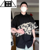 希杰狮王新中式国风情侣装夏季短袖水墨衬衫男复古改良旗袍连衣裙一裙一衣