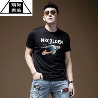 希杰狮王新款夏季男装印花星球短袖t恤潮牌百搭ins潮流美式帅气半袖体恤衫