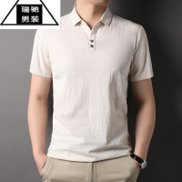 希杰狮王棉麻短袖T恤男士纯色休闲潮流中青年棉夏装透气汗衫POLO衫男