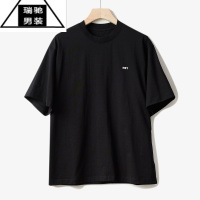 希杰狮王230g棉质男士基础款简约纯色短袖T恤 字母印花圆领半袖k