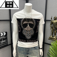 希杰狮王短袖男士夏季新款欧洲站潮牌体恤休闲丝光棉老佛爷烫钻潮流t恤男