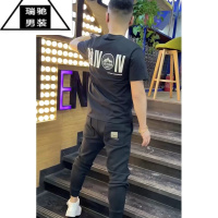 希杰狮王棉质短袖T恤男士2023年夏季新款后背印花韩版修身青年半袖打底衫