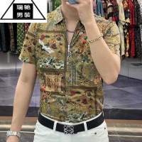 希杰狮王2023夏季新款半拉链百搭短袖t恤男奢华时尚休闲修身衬衣潮男上衣